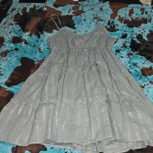 Womens/girls ' Silver Gray Tiered Sundress - Lightweight Spaghetti Strap
